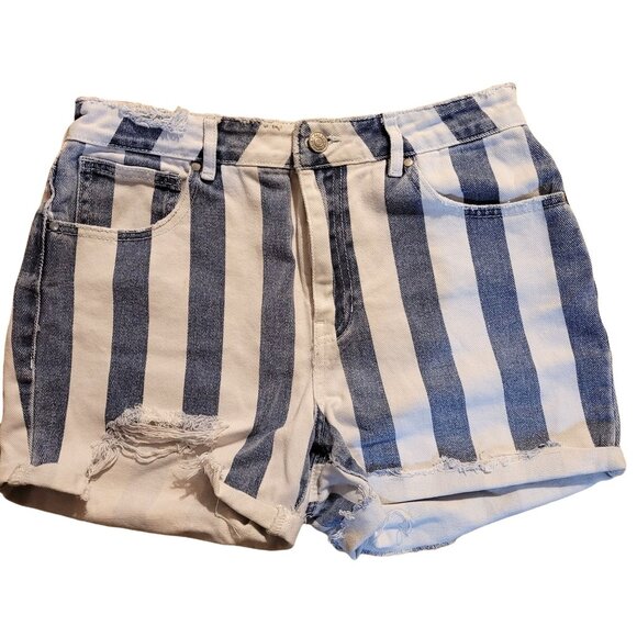 Vintage 90s PacSun Junior's Size 27 Retro Cut off Denim Shorts Mom Jean Striped - Picture 1 of 10